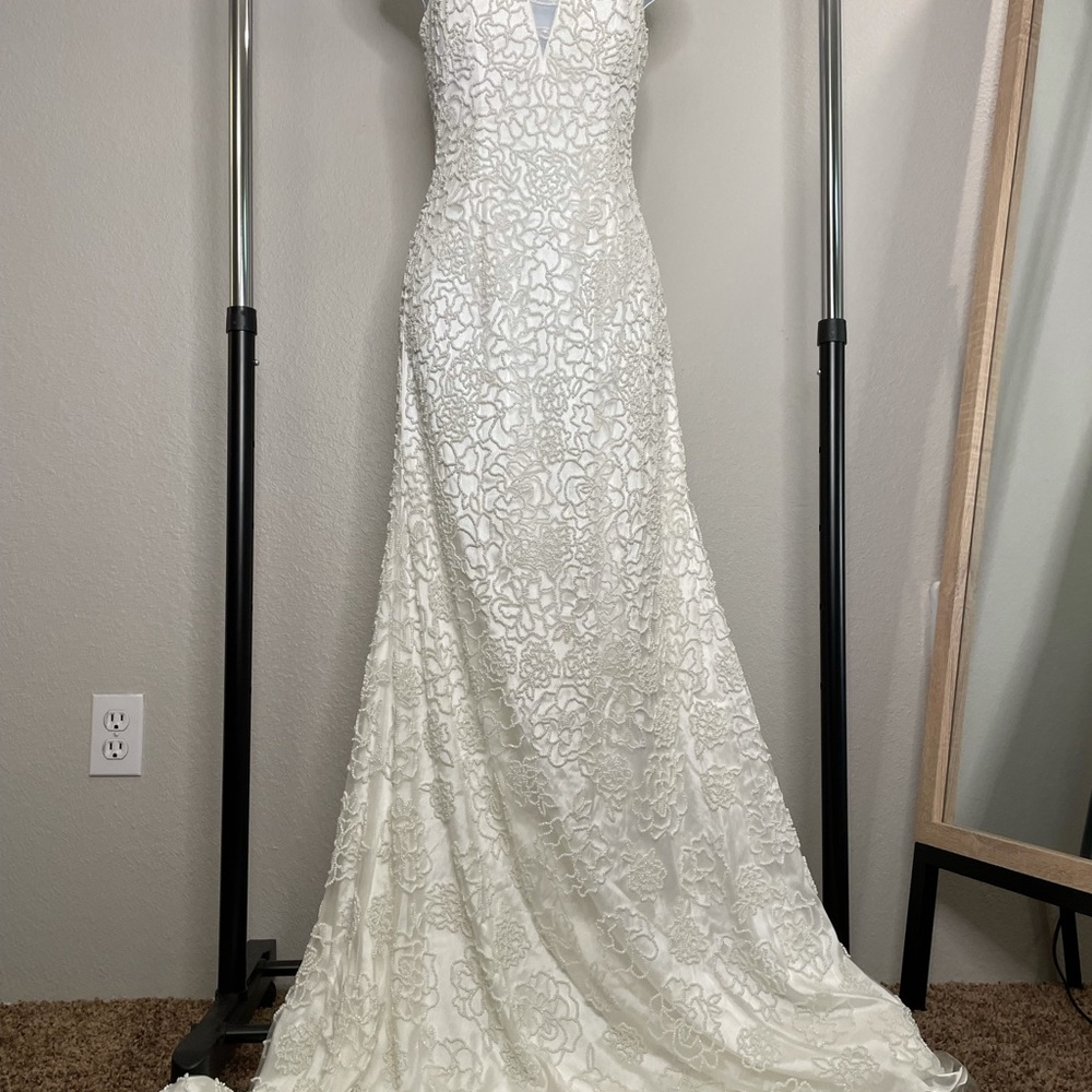 Sherri Hill dress white beaded roses gown size 2